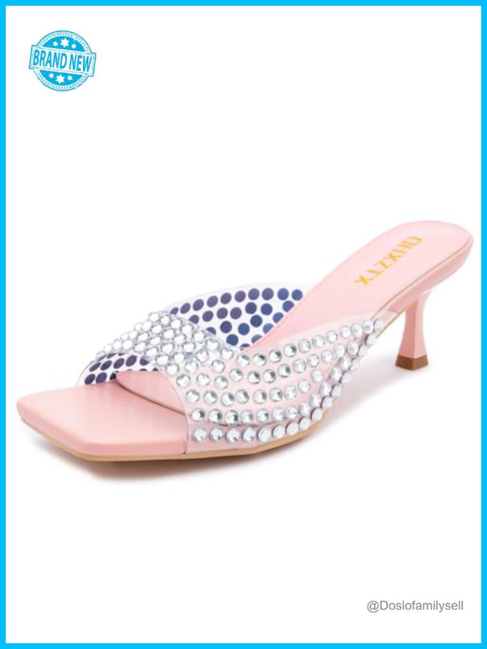 Rhinestone Kitten Heel Mules Square Toe Slip-On Women's Sandals